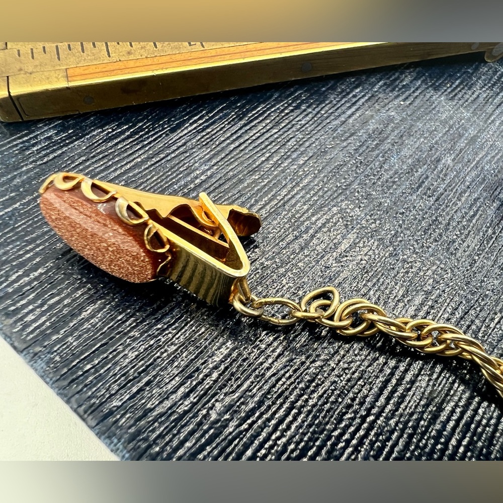 Vintage sweater guard cardigan clips set goldstone with chain - Picture 2 of 4